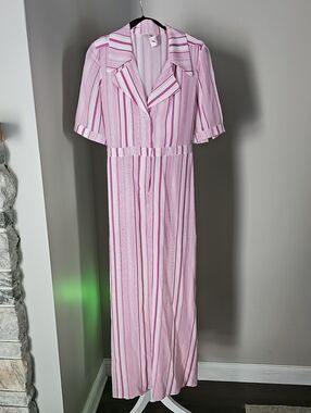 Tucker Pink and White Striped Maxi Dress. 100% Silk. POCKETS! Sz. S